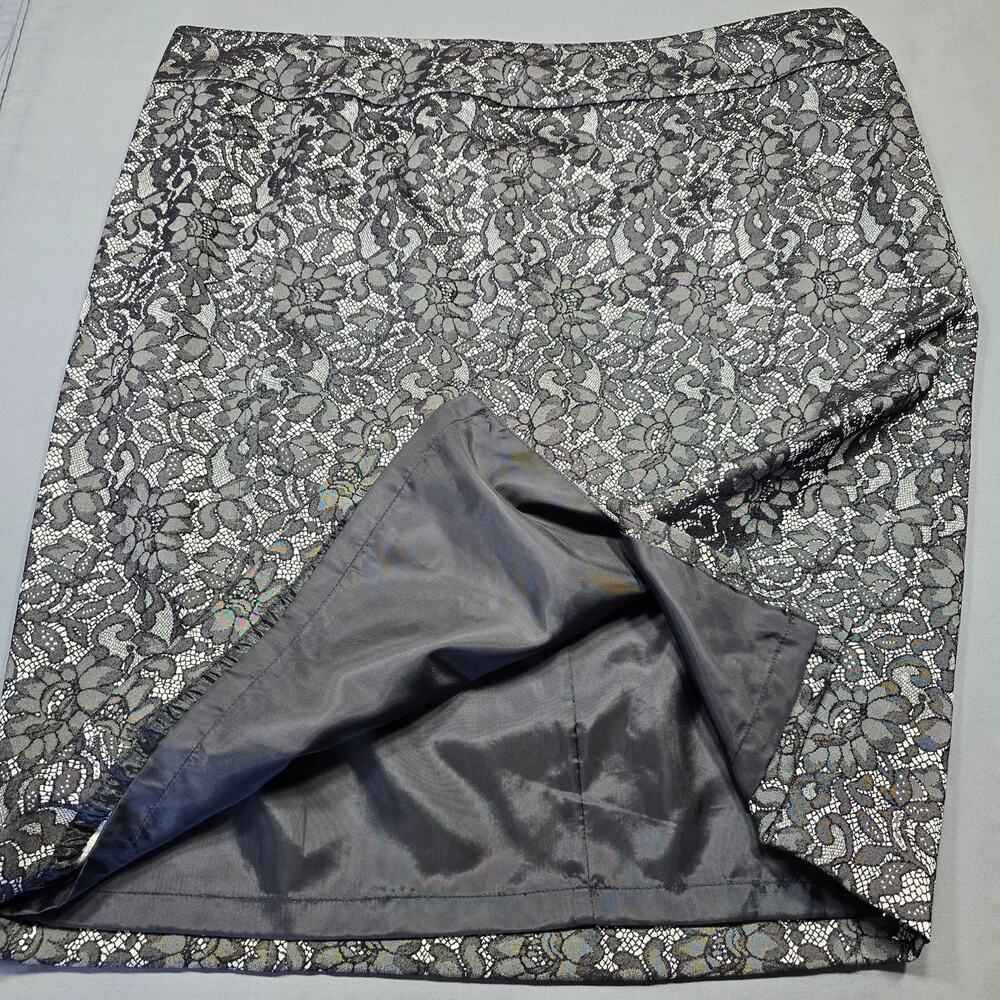Worthington Black Mini Skirt Size 18 Stretch Floral Lace Slit Womens Aline Lined - Picture 5 of 8
